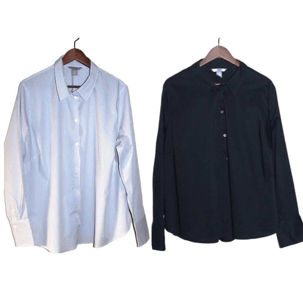 H&M 2-Piece Lot - Classic Career Button-Up Shirts in Black & Striped (XXL)